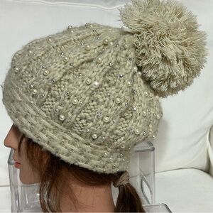 CASPAR Women’s Winter Beanie with Pom Poms, Bling Pearls and Rhinestones